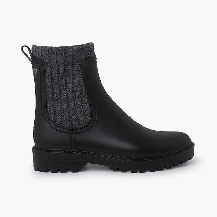 Pisamonas Wellies>Rubber And Marbled Wool Track Boots Colour Negro-Gris