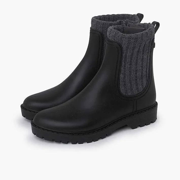 Pisamonas Wellies>Rubber And Marbled Wool Track Boots Colour Negro-Gris