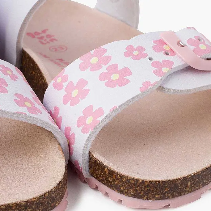 Pisamonas Sandals>Sandals With Flowers Double Buckle And Bio Sole Colour White