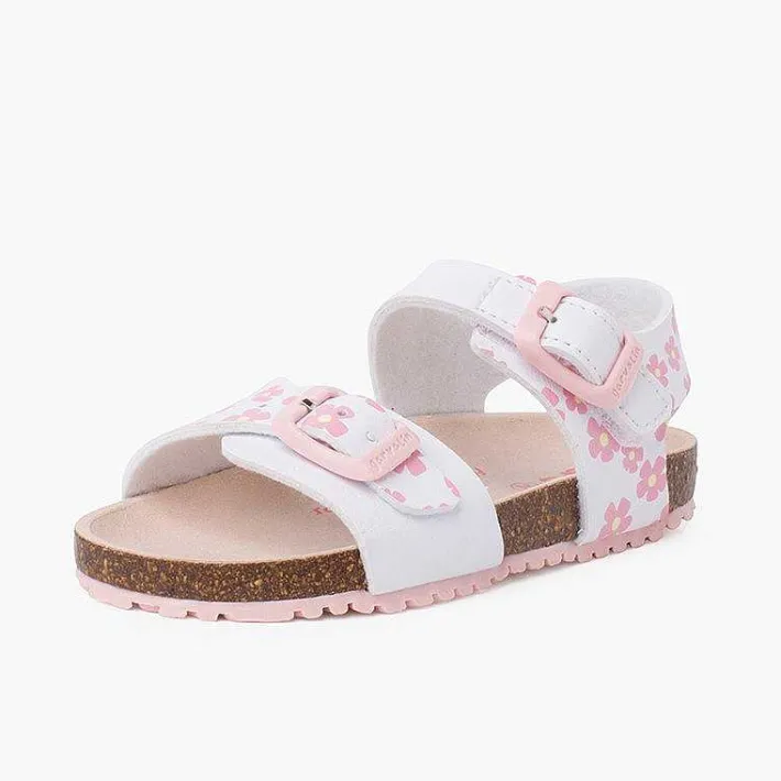 Pisamonas Sandals>Sandals With Flowers Double Buckle And Bio Sole Colour White