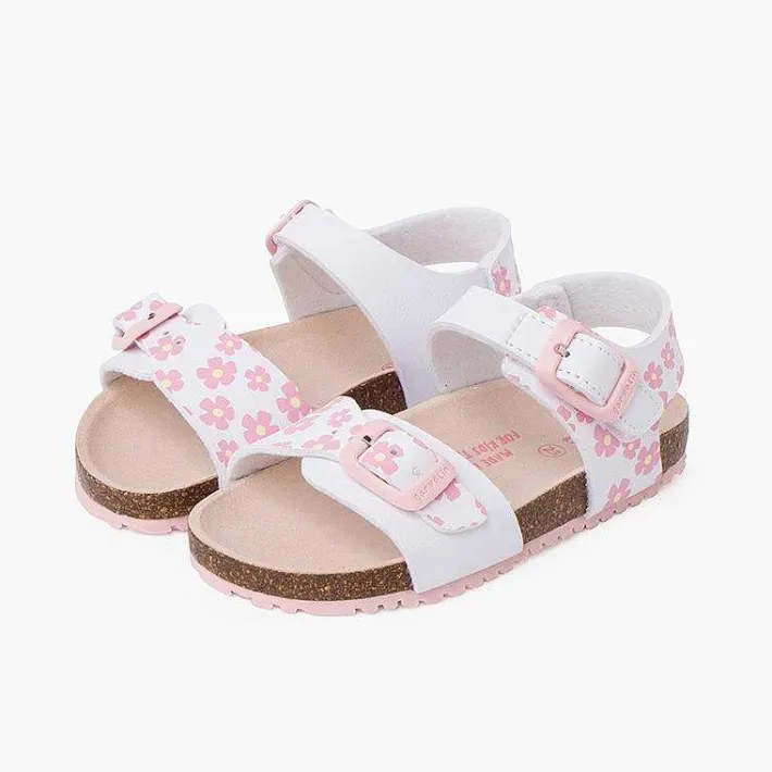 Pisamonas Sandals>Sandals With Flowers Double Buckle And Bio Sole Colour White
