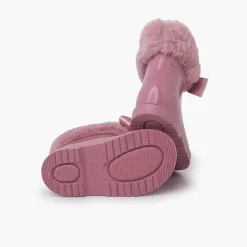 Pisamonas Wellies>Satin Bow And Fur Collar Wellies