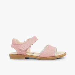 Pisamonas Sandals>Shiny Leather Sandals Girls Loop Fasteners