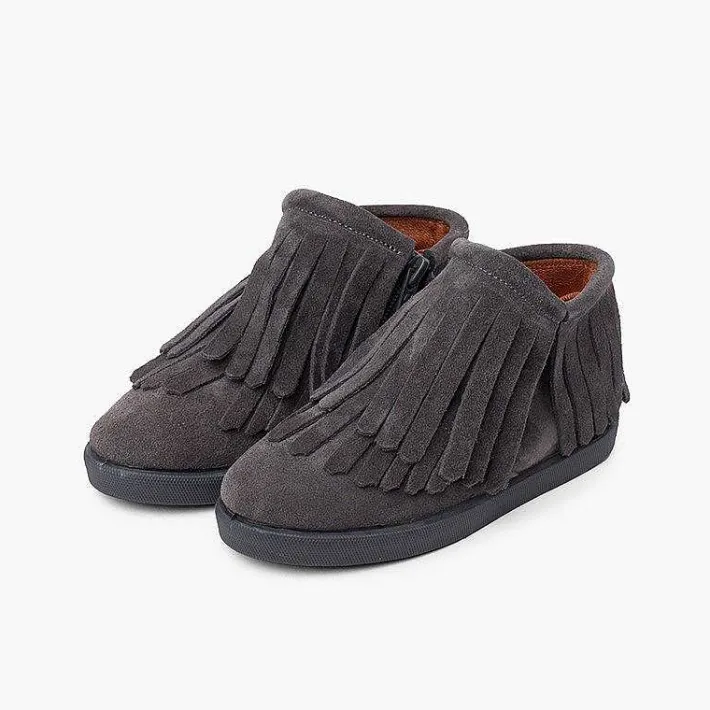 Pisamonas Boots>Side Zip Fringed Split Ankle Boot