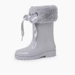 Pisamonas Wellies>Soft Fur Top Wellies With Bow
