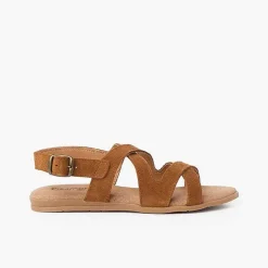 Pisamonas Sandals>Split Leather Sandals With Cross Straps Colour Tan