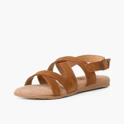 Pisamonas Sandals>Split Leather Sandals With Cross Straps Colour Tan