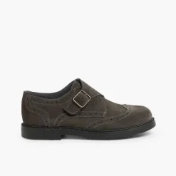 Pisamonas School Shoes>Split-Leather Buckle Blucher Shoes