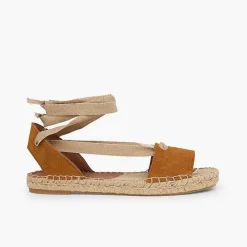Pisamonas Sandals>Suede And Esparto Sandals With Ribbons