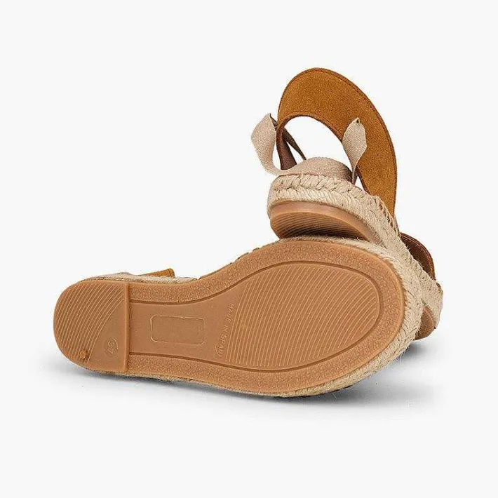 Pisamonas Sandals>Suede And Esparto Sandals With Ribbons