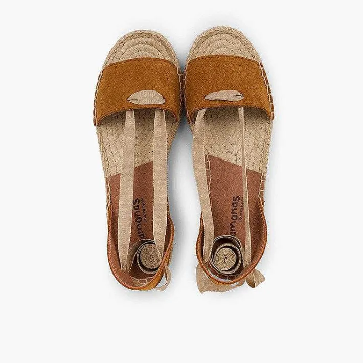 Pisamonas Sandals>Suede And Esparto Sandals With Ribbons