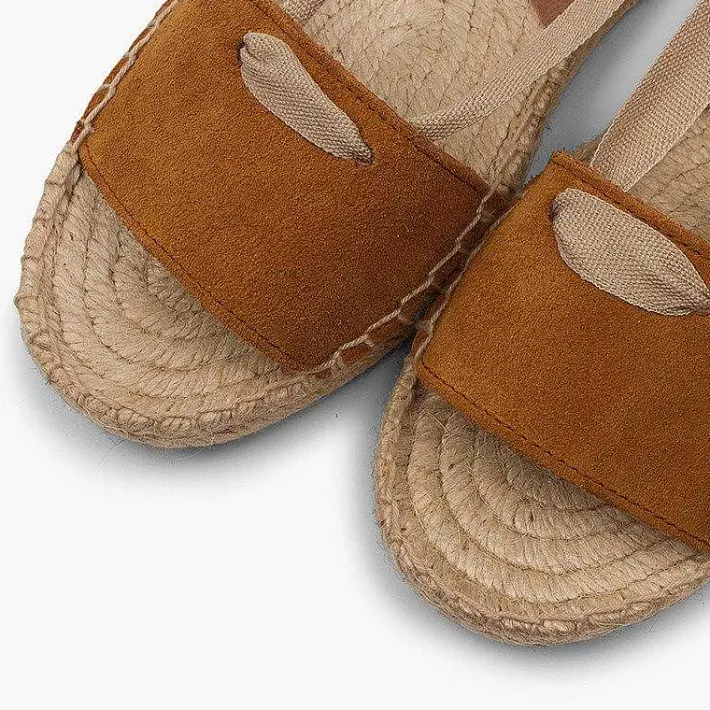 Pisamonas Sandals>Suede And Esparto Sandals With Ribbons