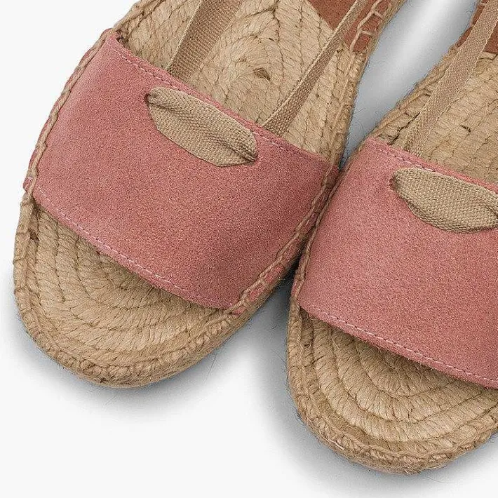 Pisamonas Sandals>Suede And Esparto Sandals With Ribbons