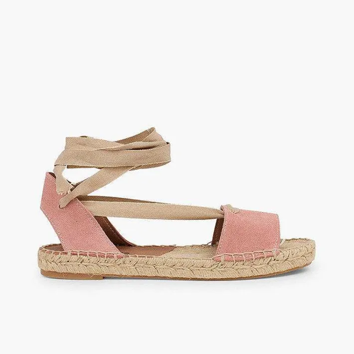 Pisamonas Sandals>Suede And Esparto Sandals With Ribbons