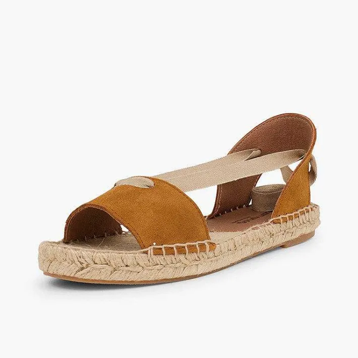 Pisamonas Sandals>Suede And Esparto Sandals With Ribbons
