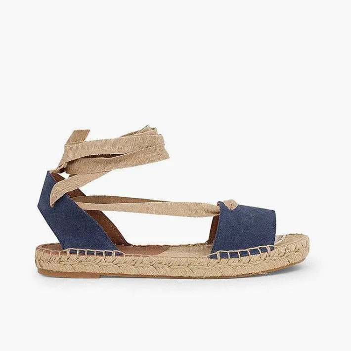 Pisamonas Sandals>Suede And Esparto Sandals With Ribbons