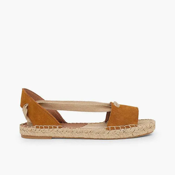 Pisamonas Sandals>Suede And Esparto Sandals With Ribbons