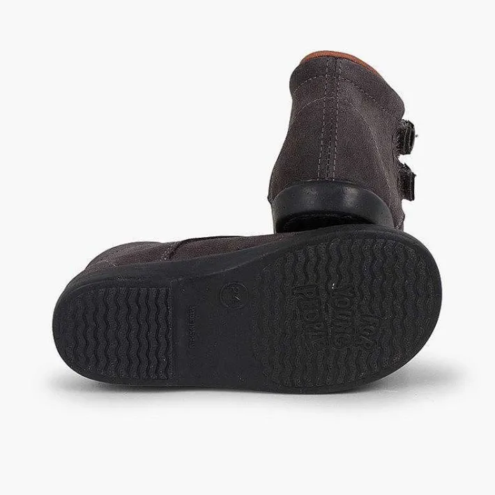 Pisamonas Boots>Suede And Loop Fasteners Booties With Decorative Buckles