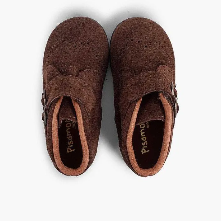 Pisamonas Boots>Suede And Loop Fasteners Booties With Decorative Buckles