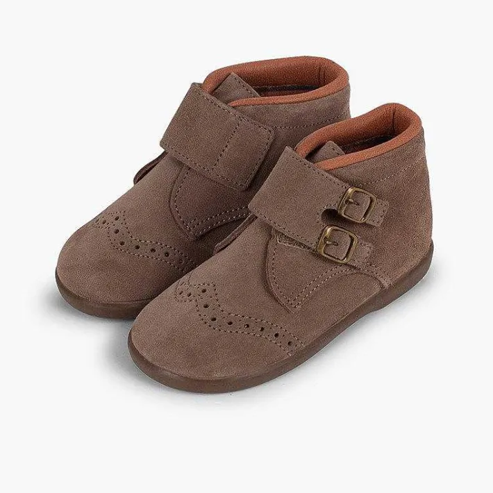Pisamonas Boots>Suede And Loop Fasteners Booties With Decorative Buckles