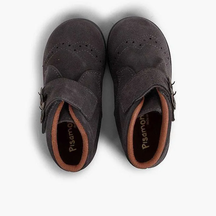 Pisamonas Boots>Suede And Loop Fasteners Booties With Decorative Buckles