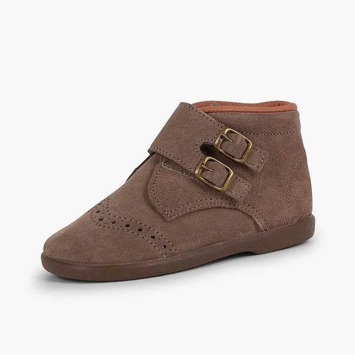 Pisamonas Boots>Suede And Loop Fasteners Booties With Decorative Buckles