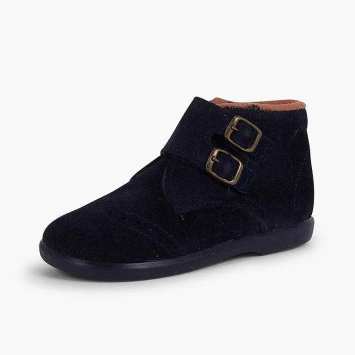 Pisamonas Boots>Suede And Loop Fasteners Booties With Decorative Buckles