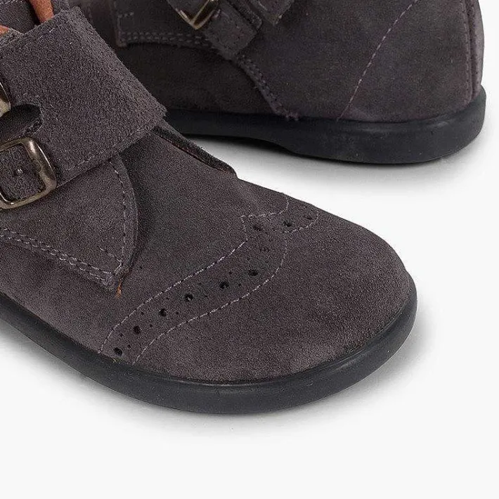Pisamonas Boots>Suede And Loop Fasteners Booties With Decorative Buckles