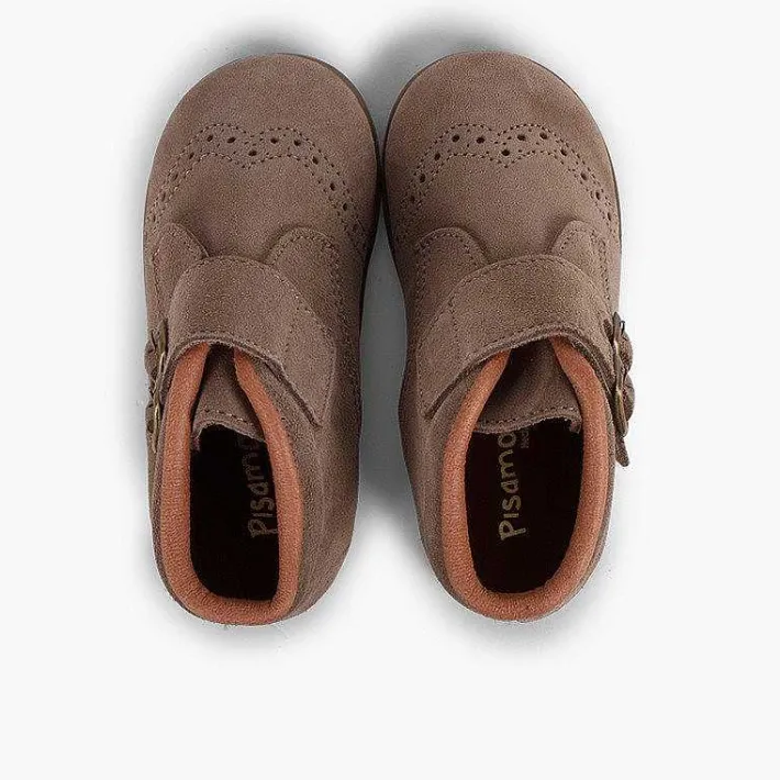 Pisamonas Boots>Suede And Loop Fasteners Booties With Decorative Buckles
