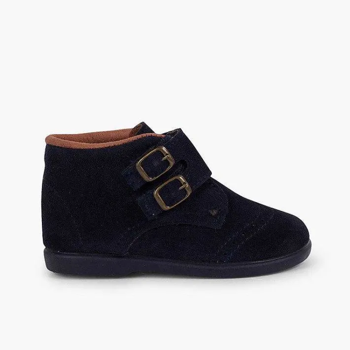Pisamonas Boots>Suede And Loop Fasteners Booties With Decorative Buckles