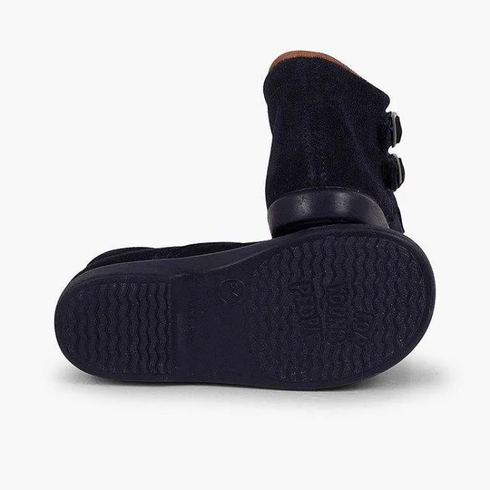 Pisamonas Boots>Suede And Loop Fasteners Booties With Decorative Buckles