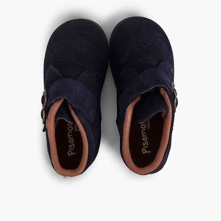 Pisamonas Boots>Suede And Loop Fasteners Booties With Decorative Buckles