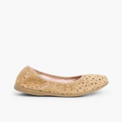 Pisamonas Ballet Pumps And Flats>Suede Ballet Pumps With Elastic And Star Punch Hole Detail