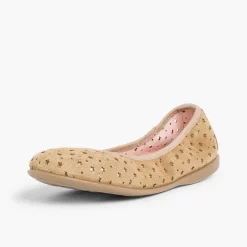 Pisamonas Ballet Pumps And Flats>Suede Ballet Pumps With Elastic And Star Punch Hole Detail