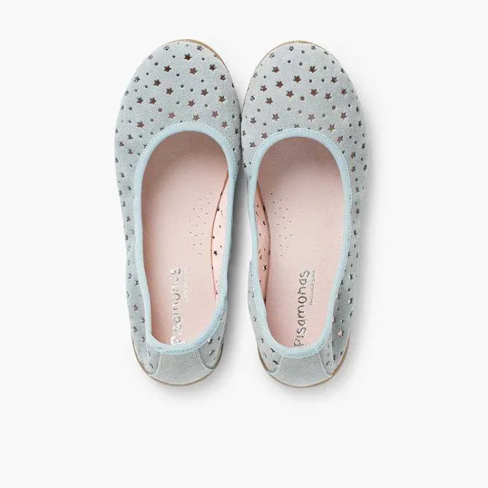 Pisamonas Ballet Pumps And Flats>Suede Ballet Pumps With Elastic And Star Punch Hole Detail