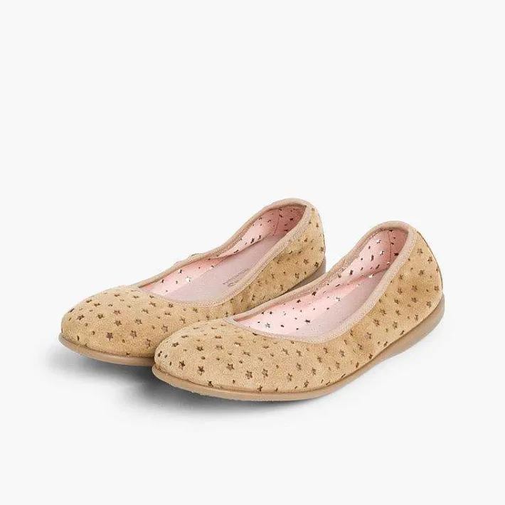 Pisamonas Ballet Pumps And Flats>Suede Ballet Pumps With Elastic And Star Punch Hole Detail