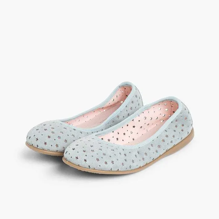Pisamonas Ballet Pumps And Flats>Suede Ballet Pumps With Elastic And Star Punch Hole Detail