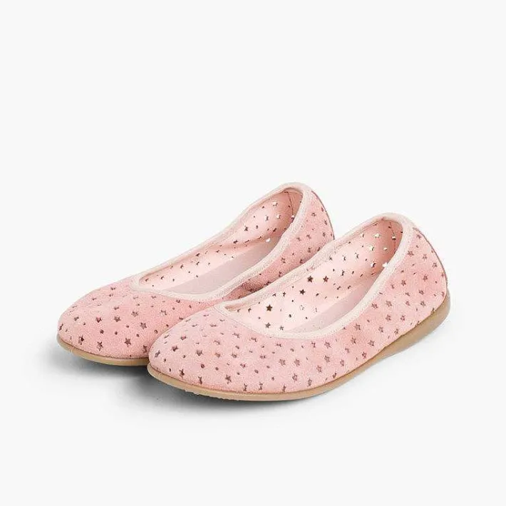 Pisamonas Ballet Pumps And Flats>Suede Ballet Pumps With Elastic And Star Punch Hole Detail