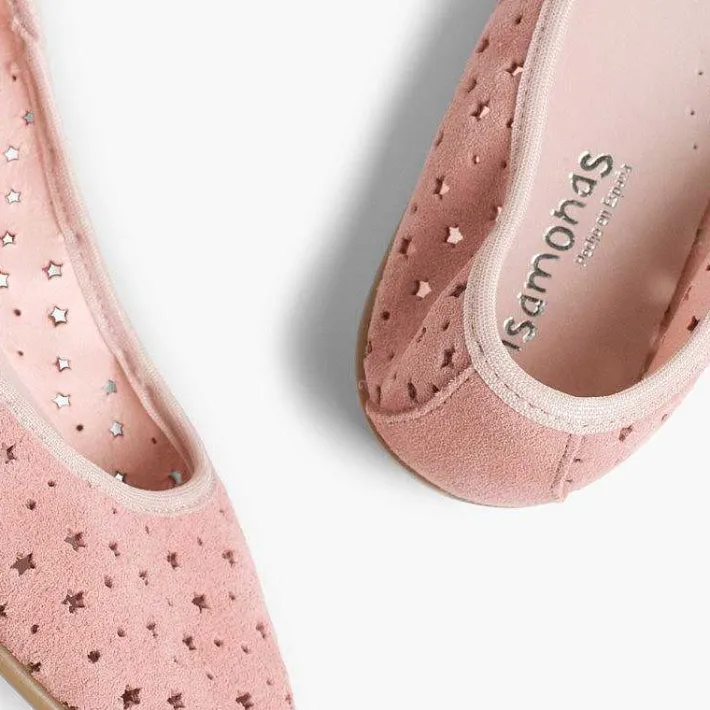Pisamonas Ballet Pumps And Flats>Suede Ballet Pumps With Elastic And Star Punch Hole Detail