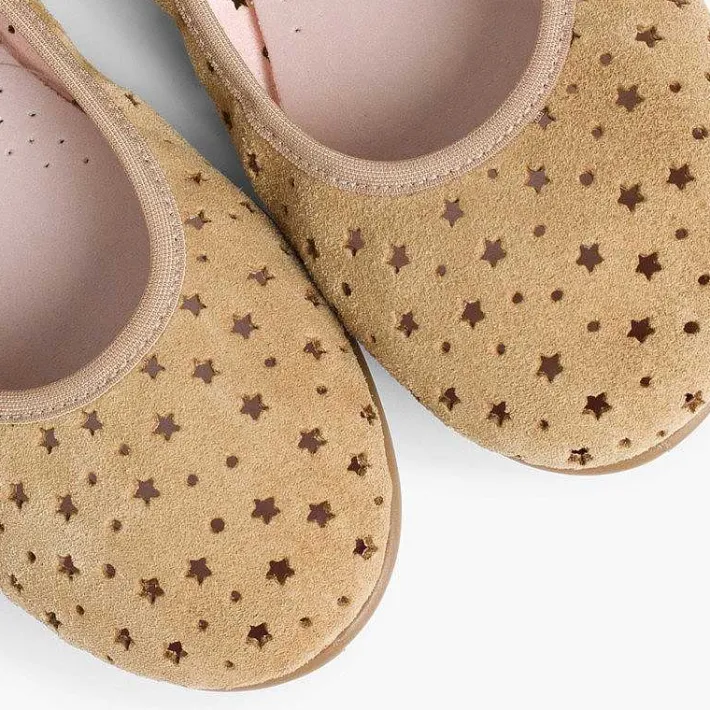 Pisamonas Ballet Pumps And Flats>Suede Ballet Pumps With Elastic And Star Punch Hole Detail