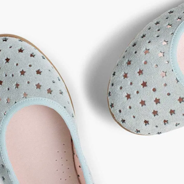 Pisamonas Ballet Pumps And Flats>Suede Ballet Pumps With Elastic And Star Punch Hole Detail