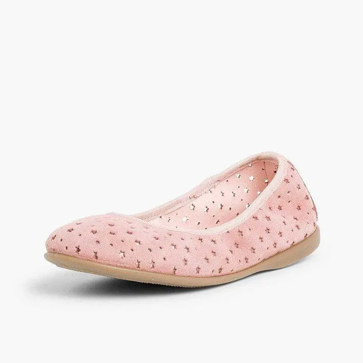 Pisamonas Ballet Pumps And Flats>Suede Ballet Pumps With Elastic And Star Punch Hole Detail