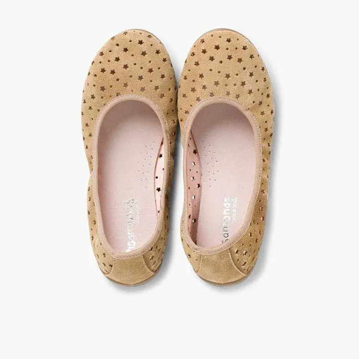 Pisamonas Ballet Pumps And Flats>Suede Ballet Pumps With Elastic And Star Punch Hole Detail
