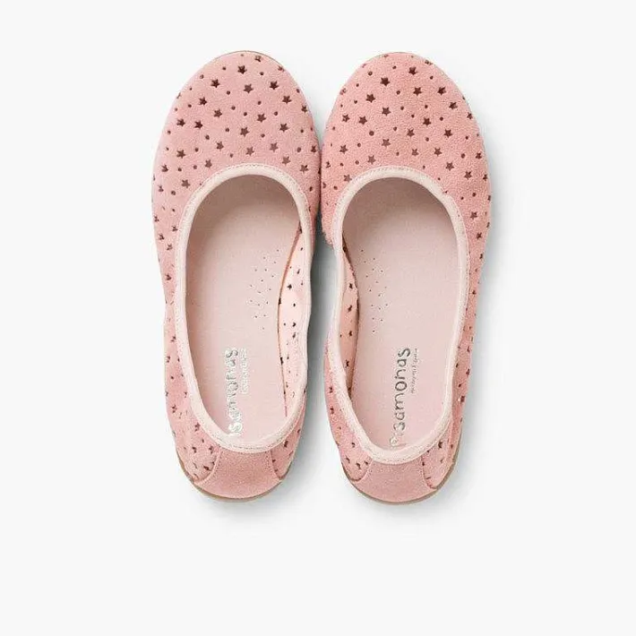 Pisamonas Ballet Pumps And Flats>Suede Ballet Pumps With Elastic And Star Punch Hole Detail