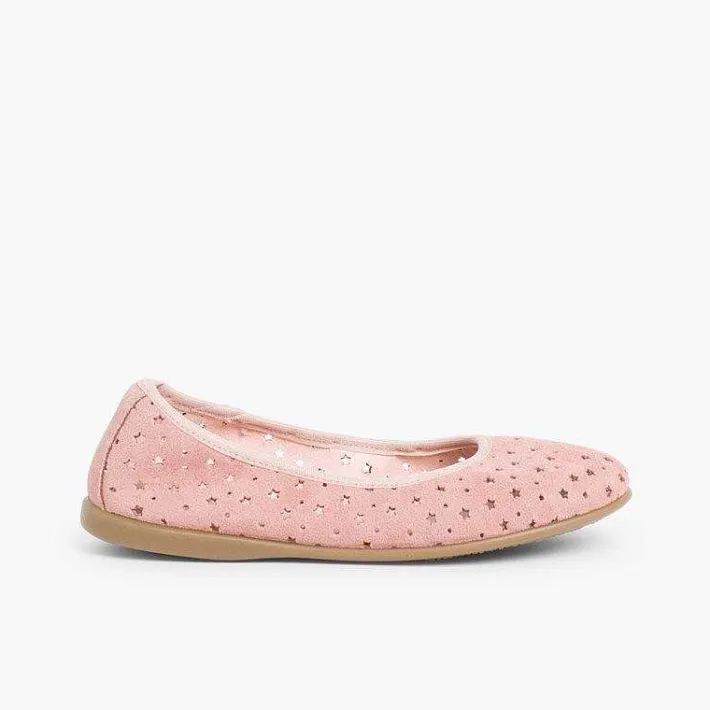Pisamonas Ballet Pumps And Flats>Suede Ballet Pumps With Elastic And Star Punch Hole Detail