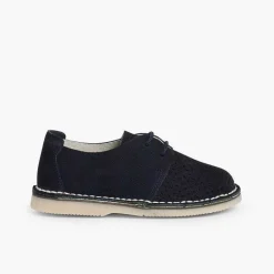 Pisamonas Communion Shoes>Suede Bluchers With Punch Hole Detail