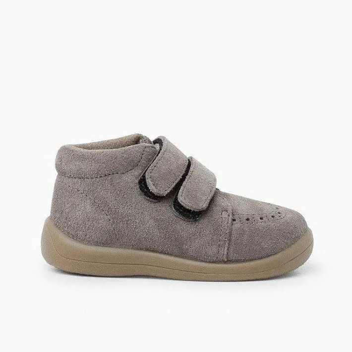 Pisamonas Boots>Suede Booties With Adhesive Closure