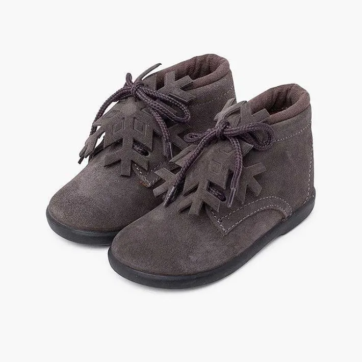 Pisamonas Boots>Suede Lace-Up Boots With Snowflake Ornament