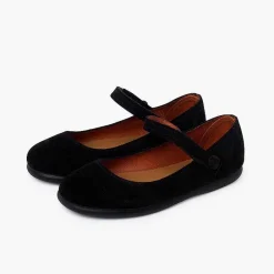 Pisamonas Mary Janes>Suede Mary Janes Girls Button Strap