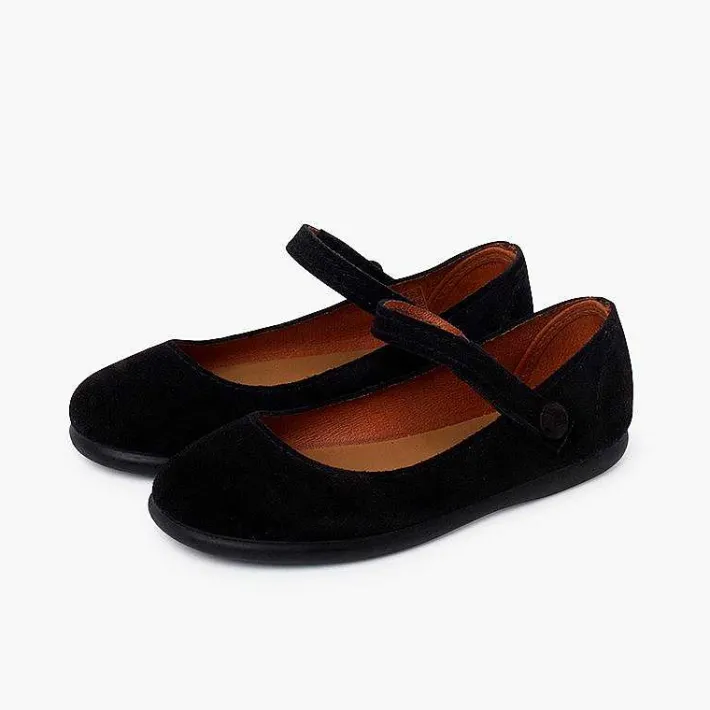 Pisamonas Mary Janes>Suede Mary Janes Girls Button Strap